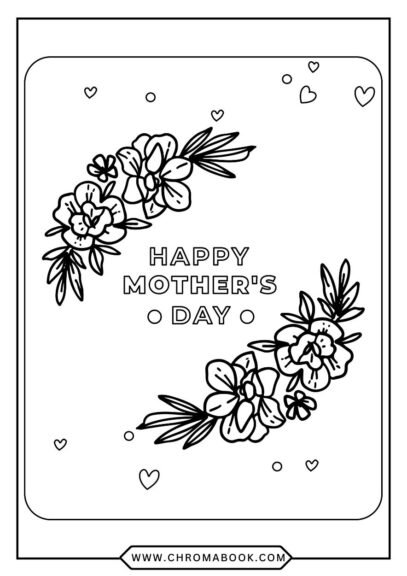 A beautiful floral design featuring hearts and intricate patterns, perfect for Mother's Day. Free printable coloring page.