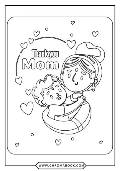 A beautiful floral pattern featuring hearts and flowers, perfect for Mother's Day. Free printable coloring page to celebrate moms!