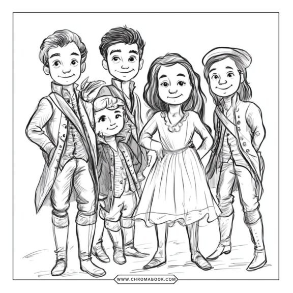 A detailed colonial life coloring page featuring historical scenes and motifs, perfect for creativity. Free printable!