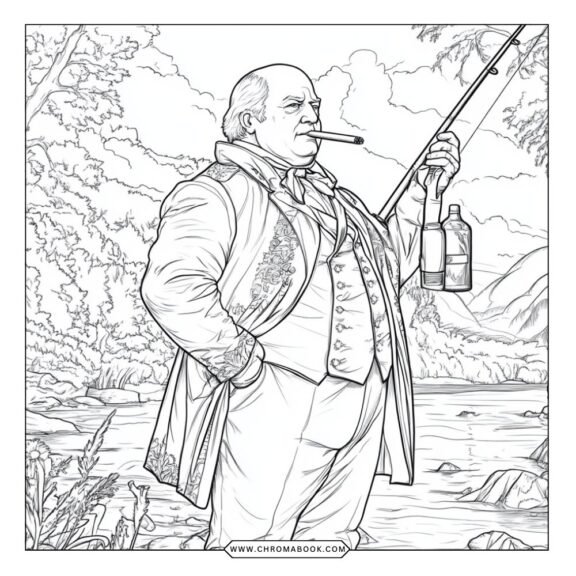 Colonial life coloring page featuring a detailed scene of early settlers, complete with homes and nature. Free printable for creativity!