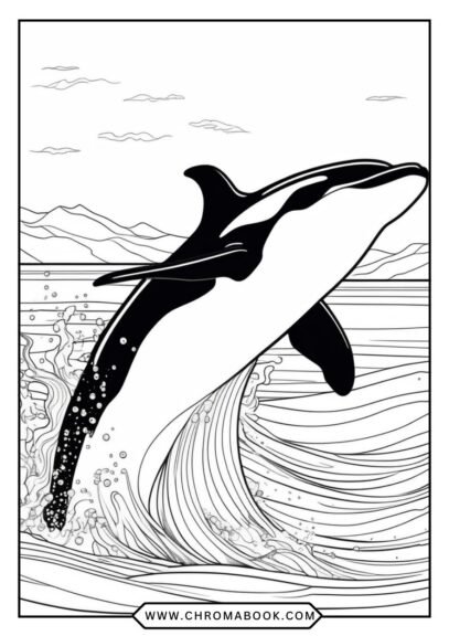 A detailed killer whale coloring page featuring intricate patterns and ocean elements, perfect for a creative activity. Free printable!