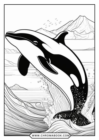 A detailed killer whale coloring page featuring intricate patterns, perfect for creative expression. Free printable for all ages!