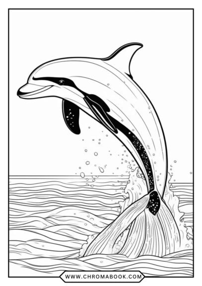 A detailed killer whale swimming gracefully among sea waves, perfect for a coloring page. Enjoy this free printable design!