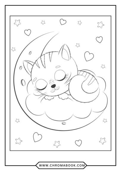 A playful kitten surrounded by whimsical flowers and swirls, perfect for creativity. Enjoy this free printable coloring page!
