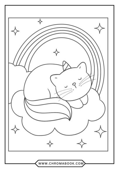 A playful kitten surrounded by whimsical floral patterns on this coloring page, perfect for creative fun. Free printable!