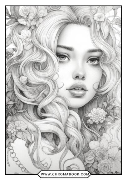 A detailed floral coloring page featuring intricate petals and leaves, perfect for relaxation. Free printable for artistic fun!