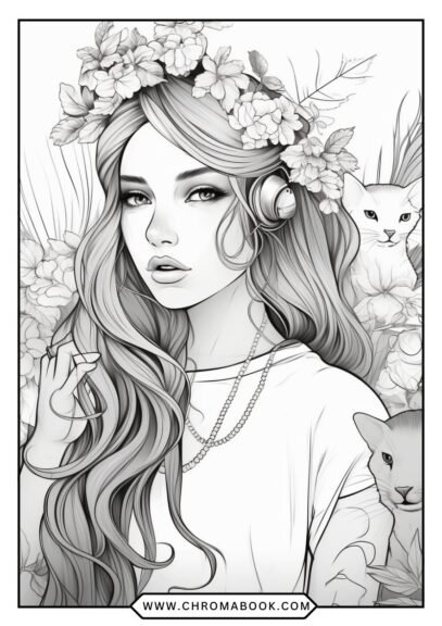 A detailed floral pattern featuring intricate leaves and blossoms, perfect for relaxation. Free printable coloring page for creativity.