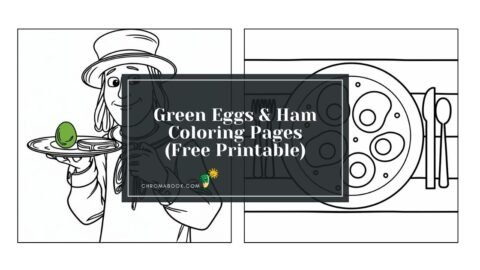 A whimsical coloring page featuring green eggs and ham, perfect for kids, available as a free printable for creative fun.
