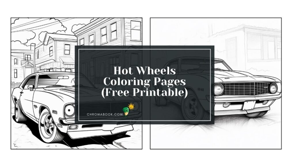 A thrilling Hot Wheels car racing scene coloring page with dynamic designs, perfect for kids. Free printable for creative fun!