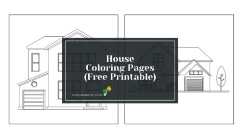 A whimsical house coloring page featuring charming details like windows, a chimney, and surrounding trees, perfect for free printable fun.