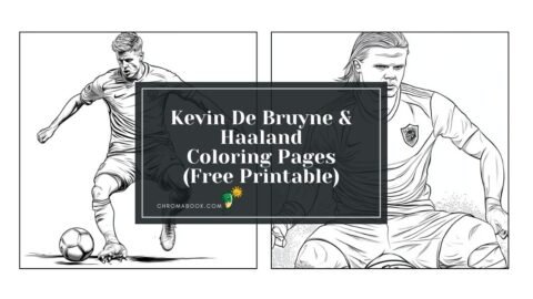 Coloring page featuring Kevin De Bruyne and Haaland in action on the field, perfect for sports fans. Free printable for creativity!