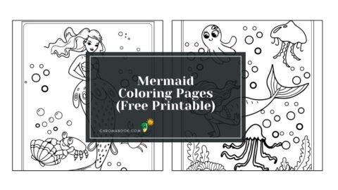 A whimsical mermaid surrounded by ocean waves and sea creatures, perfect for a coloring page. Enjoy this free printable design!