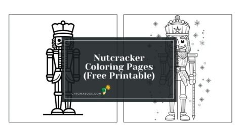 A whimsical nutcracker soldier stands proudly, surrounded by festive ornaments and toys, perfect for a fun coloring page and free printable.