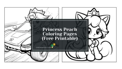 A delightful coloring page featuring Princess Peach in a whimsical scene, perfect for creative fun. Free printable for all ages!