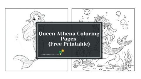 A detailed coloring page featuring Queen Athena, adorned in regal attire with intricate patterns, available as a free printable.