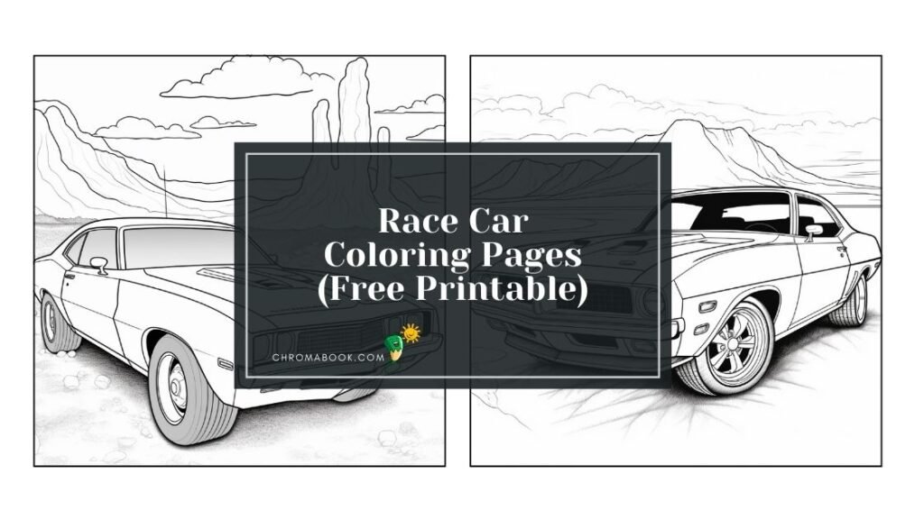 A dynamic race car coloring page featuring sleek cars and racing elements, perfect for creativity. Free printable for all ages!