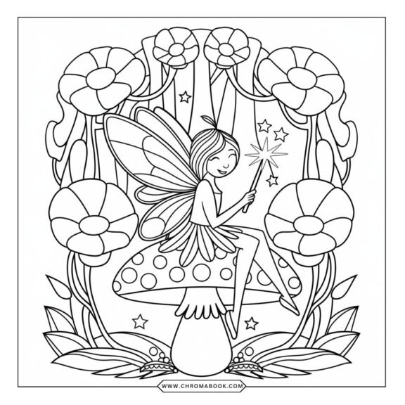 A whimsical vintage fairytale scene featuring a charming castle, enchanting forest creatures, and intricate designs. Free printable coloring page.