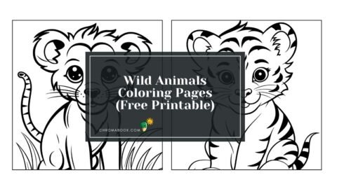 A whimsical coloring page featuring various wild animals in their natural habitat, perfect for kids and adults; free printable!
