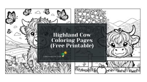 A charming highland cow coloring page featuring intricate patterns and textures, perfect for relaxation. Free printable for all ages!